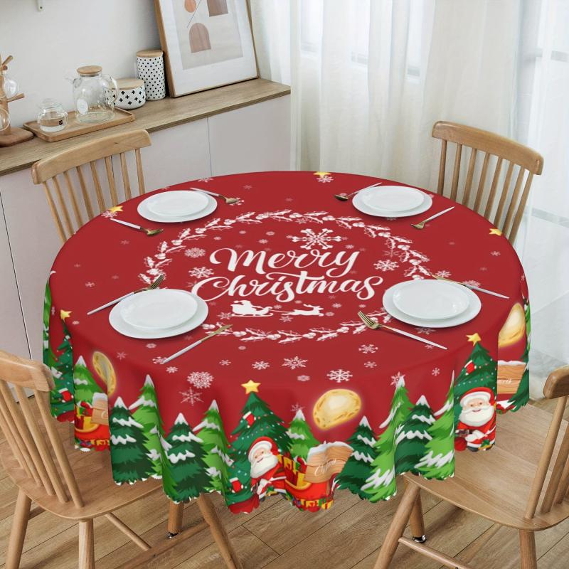 Polyester Tablecloth Merry Christmas Table Cover Red Bell Snowflake