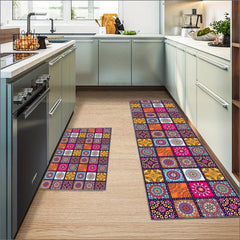 2pcs Vintage Boho Kitchen Mats Set Non-Slip Waterproof Entrance Doormat