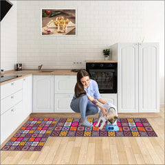 2pcs Vintage Boho Kitchen Mats Set Non-Slip Waterproof Entrance Doormat