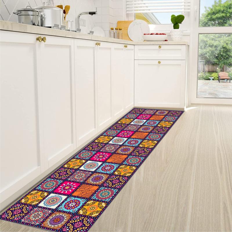 2pcs Vintage Boho Kitchen Mats Set Non-Slip Waterproof Entrance Doormat