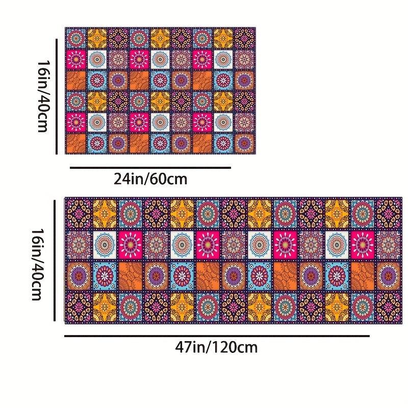 2pcs Vintage Boho Kitchen Mats Set Non-Slip Waterproof Entrance Doormat