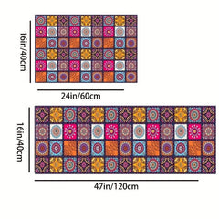 2pcs Vintage Boho Kitchen Mats Set Non-Slip Waterproof Entrance Doormat
