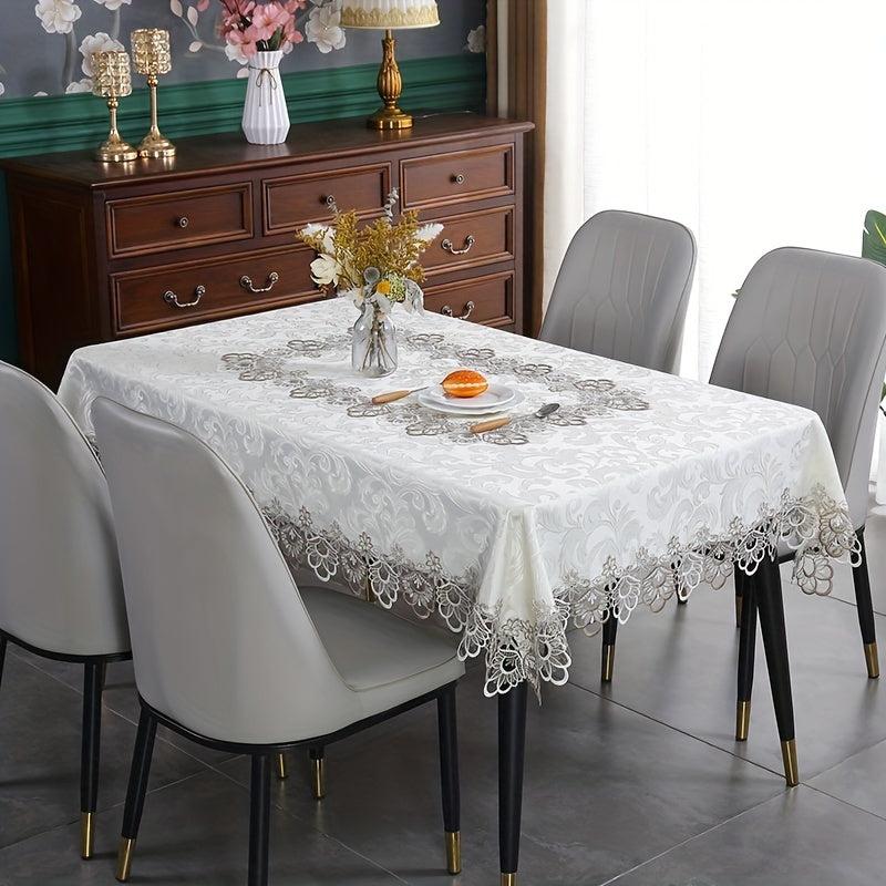 Polyester Tablecloth Beige Lace Tablecover Wedding Party Holiday
