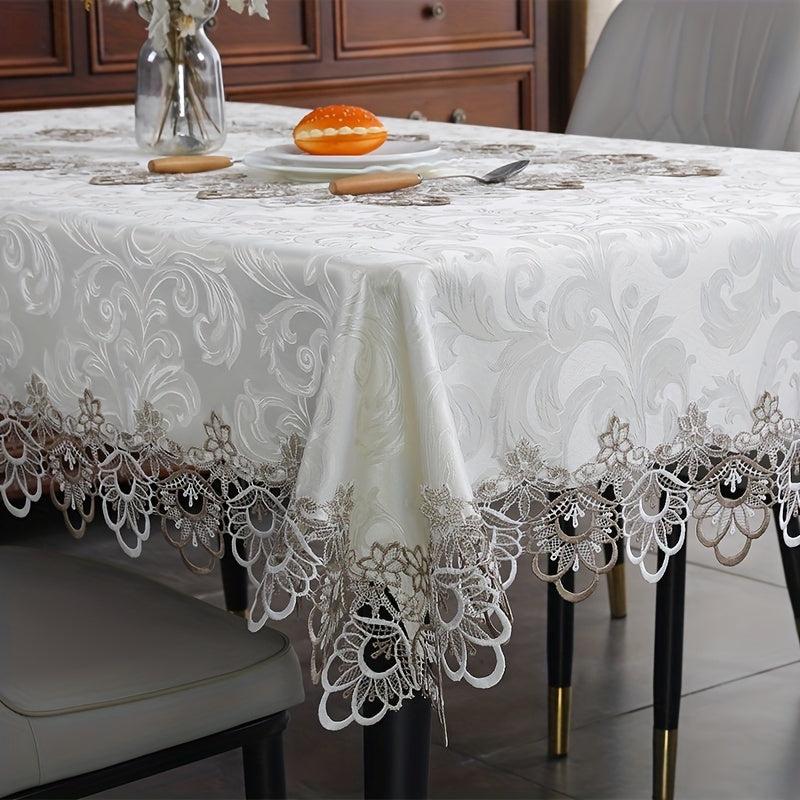 Polyester Tablecloth Beige Lace Tablecover Wedding Party Holiday
