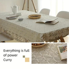 Plaid Lace Macrame Tablecloth Stain Resistant Waterproof Washable Table Cover