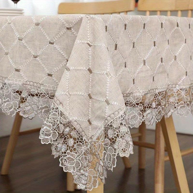 Plaid Lace Macrame Tablecloth Stain Resistant Waterproof Washable Table Cover