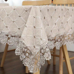 Plaid Lace Macrame Tablecloth Stain Resistant Waterproof Washable Table Cover