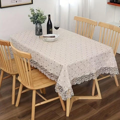 Plaid Lace Macrame Tablecloth Stain Resistant Waterproof Washable Table Cover