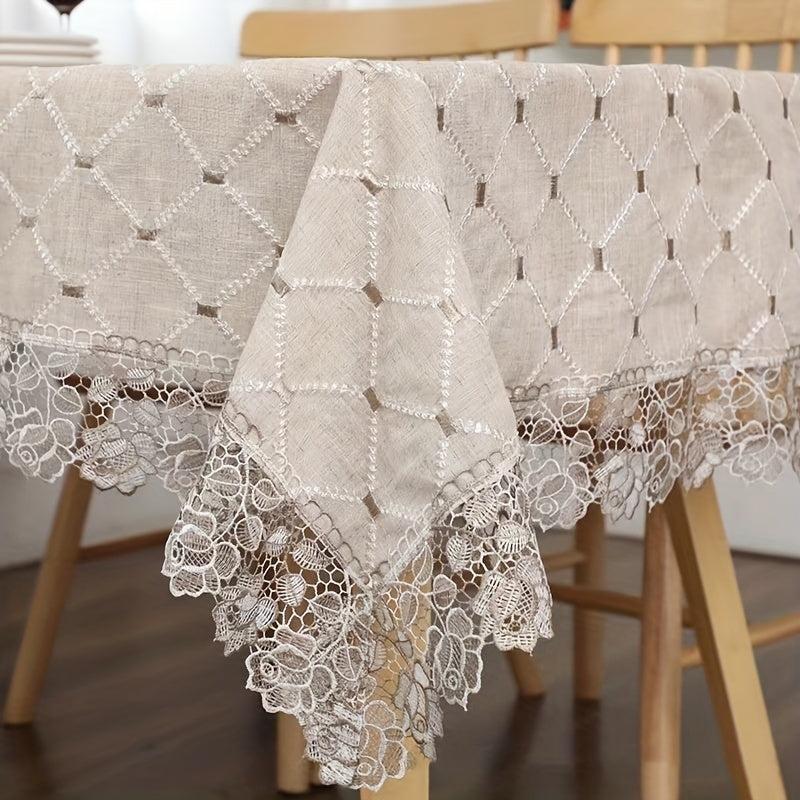 Plaid Lace Macrame Tablecloth Stain Resistant Waterproof Washable Table Cover