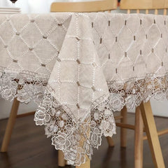 Plaid Lace Macrame Tablecloth Stain Resistant Waterproof Washable Table Cover
