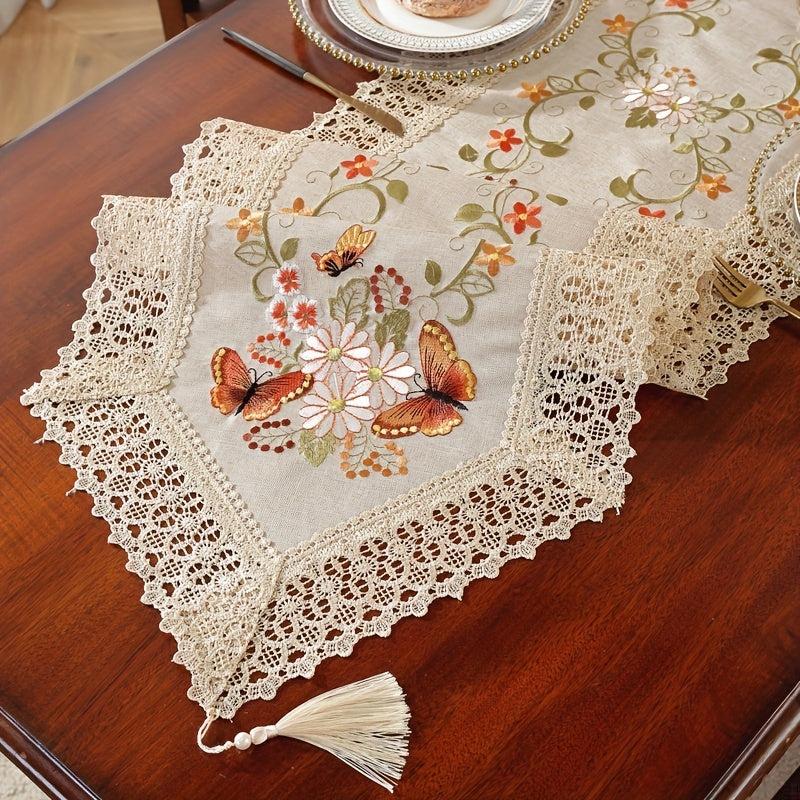 Polyester Butterfly Embroidery Table Runner for Party Decor