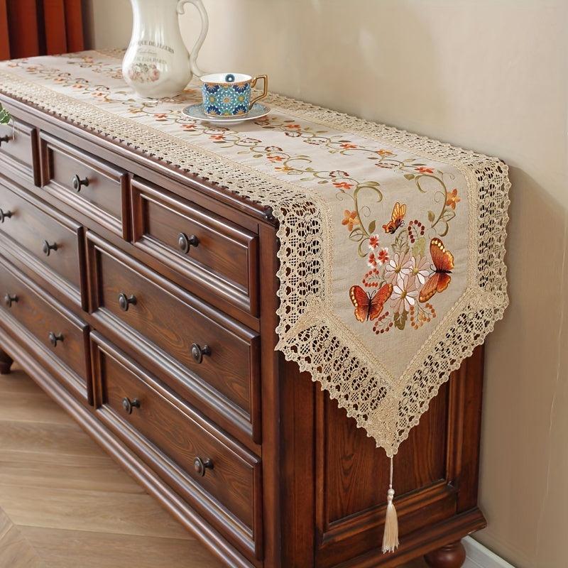 Polyester Butterfly Embroidery Table Runner for Party Decor