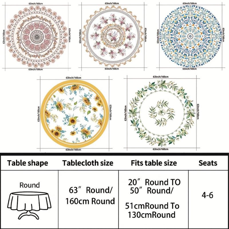 Large Flower Pattern Round Table Cloth