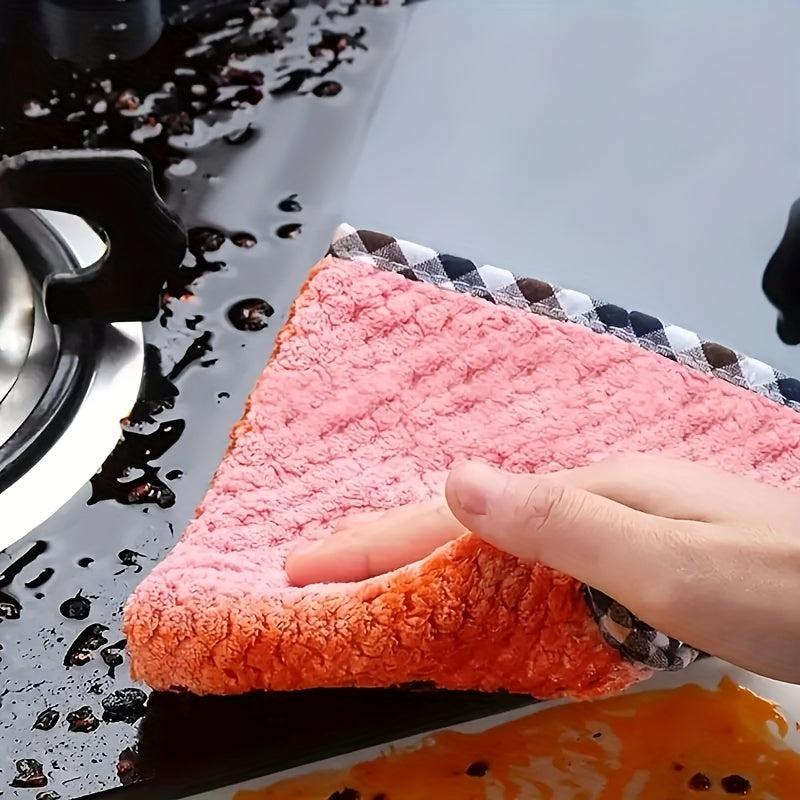 10pcs Coral Velvet Dish Towel Hanging Loop Rag Non stick Dish Cloth Double sided