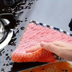 10pcs Coral Velvet Dish Towel Hanging Loop Rag Non stick Dish Cloth Double sided