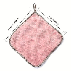 10pcs Coral Velvet Dish Towel Hanging Loop Rag Non stick Dish Cloth Double sided