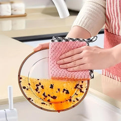 10pcs Coral Velvet Dish Towel Hanging Loop Rag Non stick Dish Cloth Double sided
