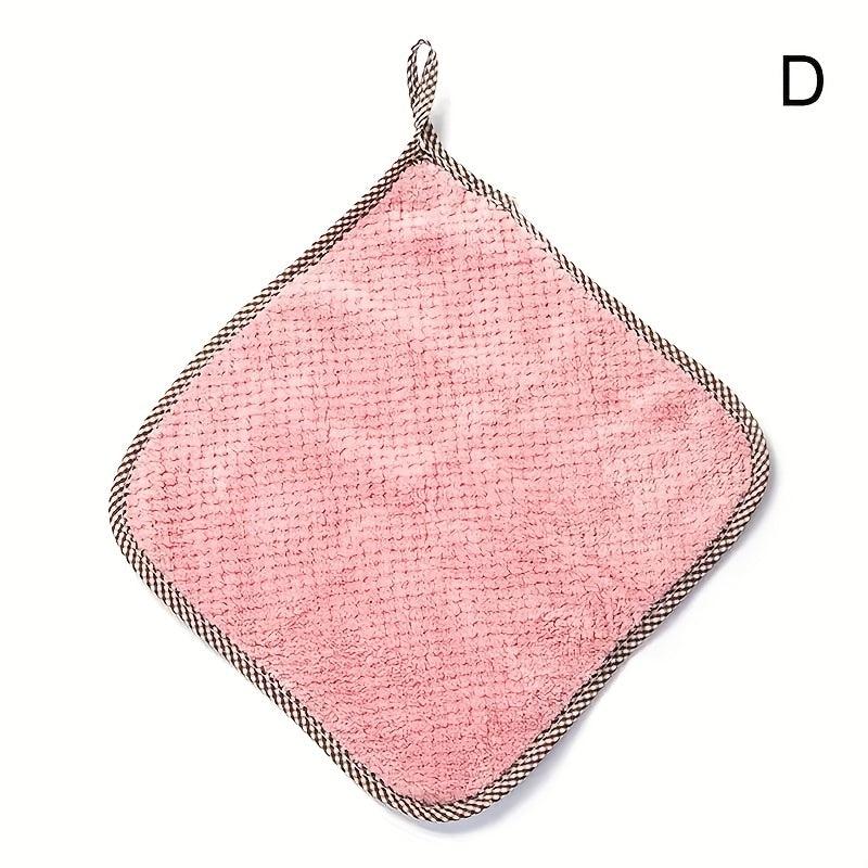 10pcs Coral Velvet Dish Towel Hanging Loop Rag Non stick Dish Cloth Double sided
