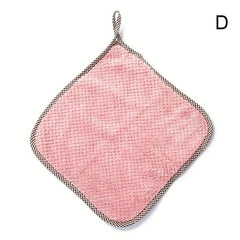 10pcs Coral Velvet Dish Towel Hanging Loop Rag Non stick Dish Cloth Double sided