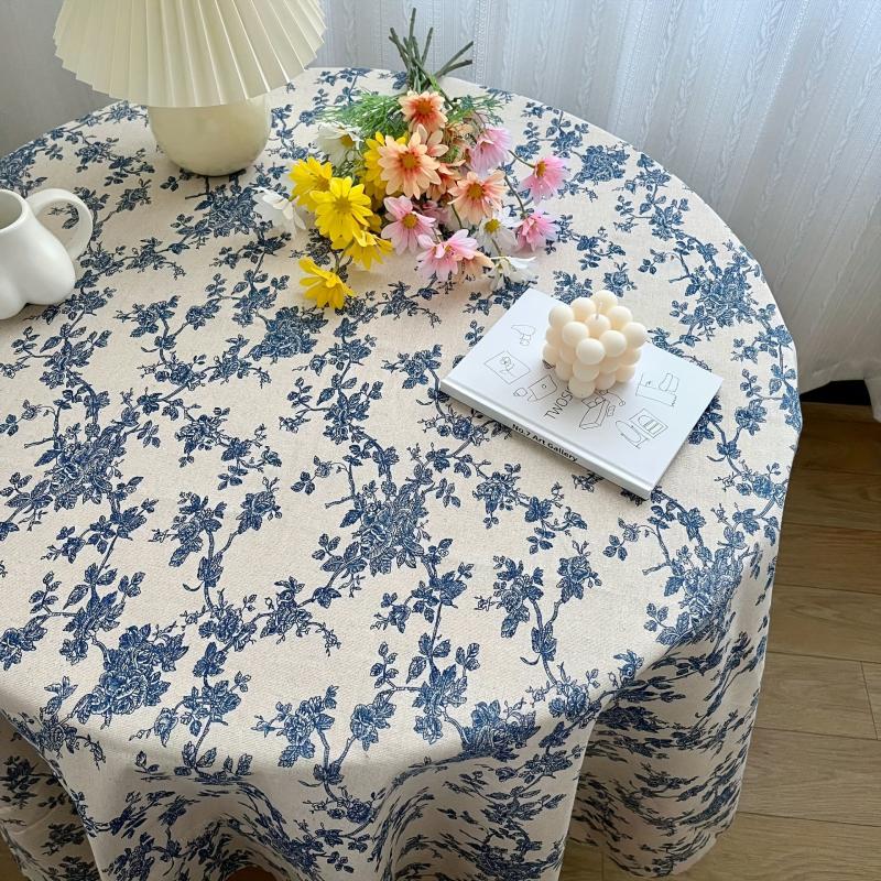 Flower Pattern Tablecloth with Tassel Waterproof Washable Dust-Proof