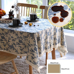 Flower Pattern Tablecloth with Tassel Waterproof Washable Dust-Proof