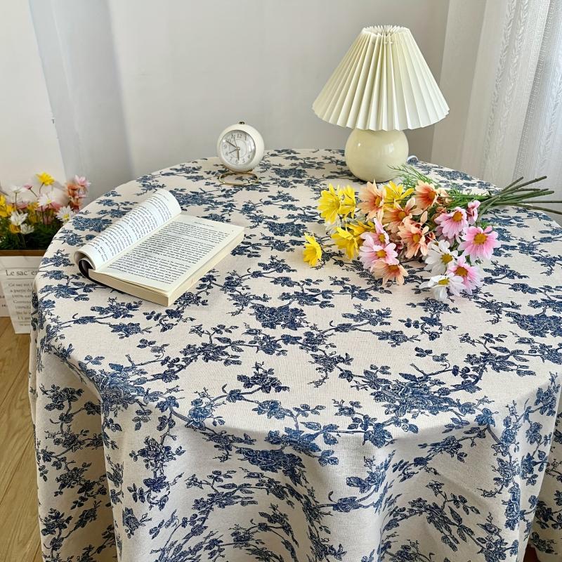 Flower Pattern Tablecloth with Tassel Waterproof Washable Dust-Proof