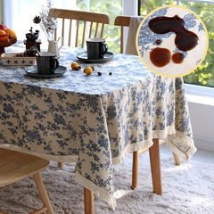 Flower Pattern Tablecloth with Tassel Waterproof Washable Dust-Proof