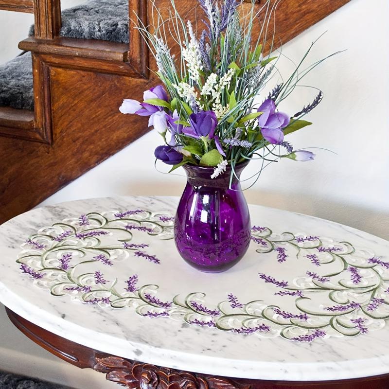 Lavender Lace Embroidered Table Runner Floral Fabric TV Bedside Cabin
