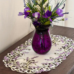 Lavender Lace Embroidered Table Runner Floral Fabric TV Bedside Cabin