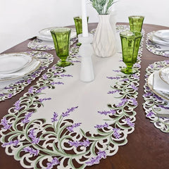 Lavender Lace Embroidered Table Runner Floral Fabric TV Bedside Cabin