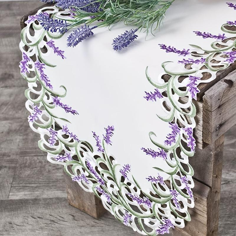 Lavender Lace Embroidered Table Runner Floral Fabric TV Bedside Cabin