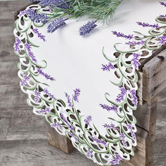 Lavender Lace Embroidered Table Runner Floral Fabric TV Bedside Cabin