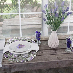 Lavender Lace Embroidered Table Runner Floral Fabric TV Bedside Cabin