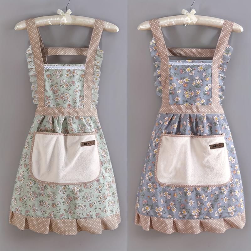 Green Cotton Apron Kitchen Anti Fouling Breathable Apron