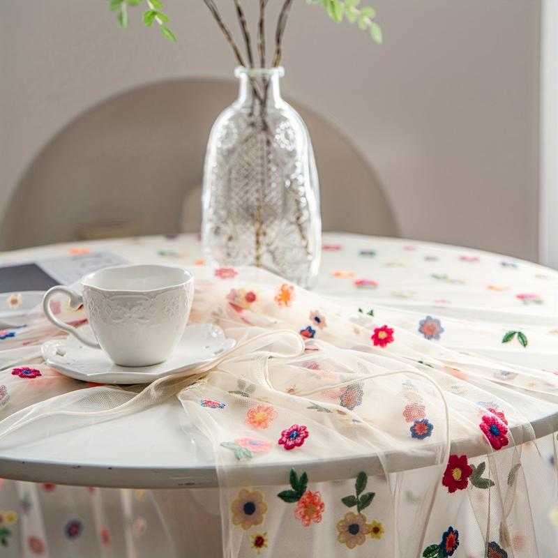Polyester Tablecloth Colorful Flowers Lace Cake Photography Background