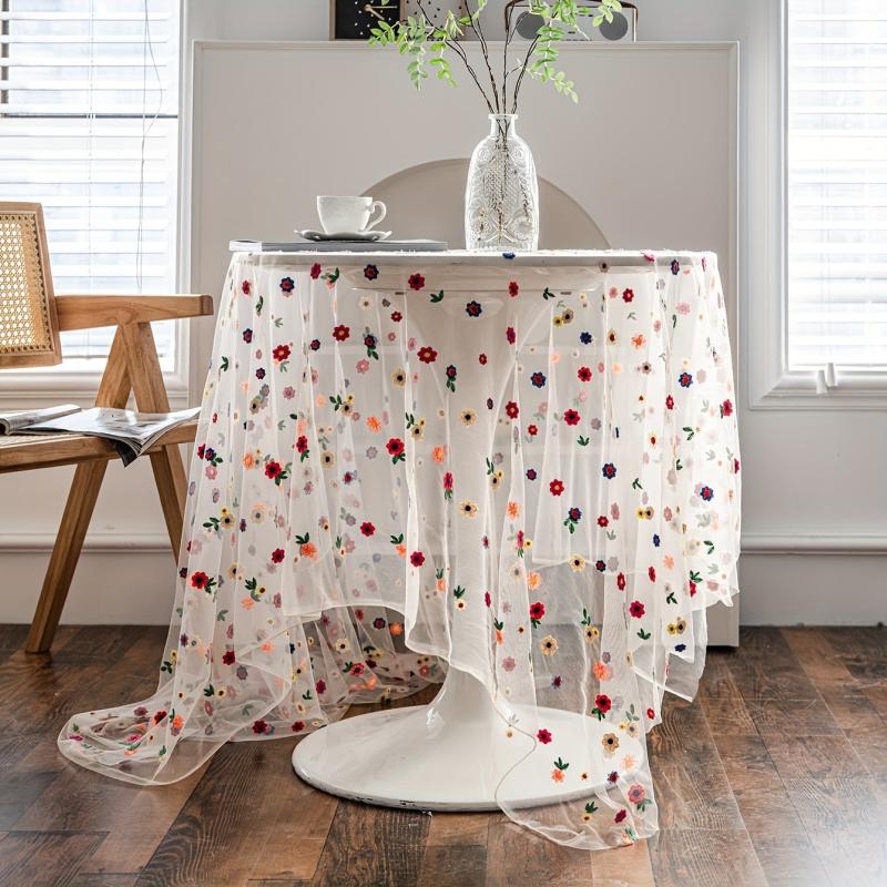 Polyester Tablecloth Colorful Flowers Lace Cake Photography Background