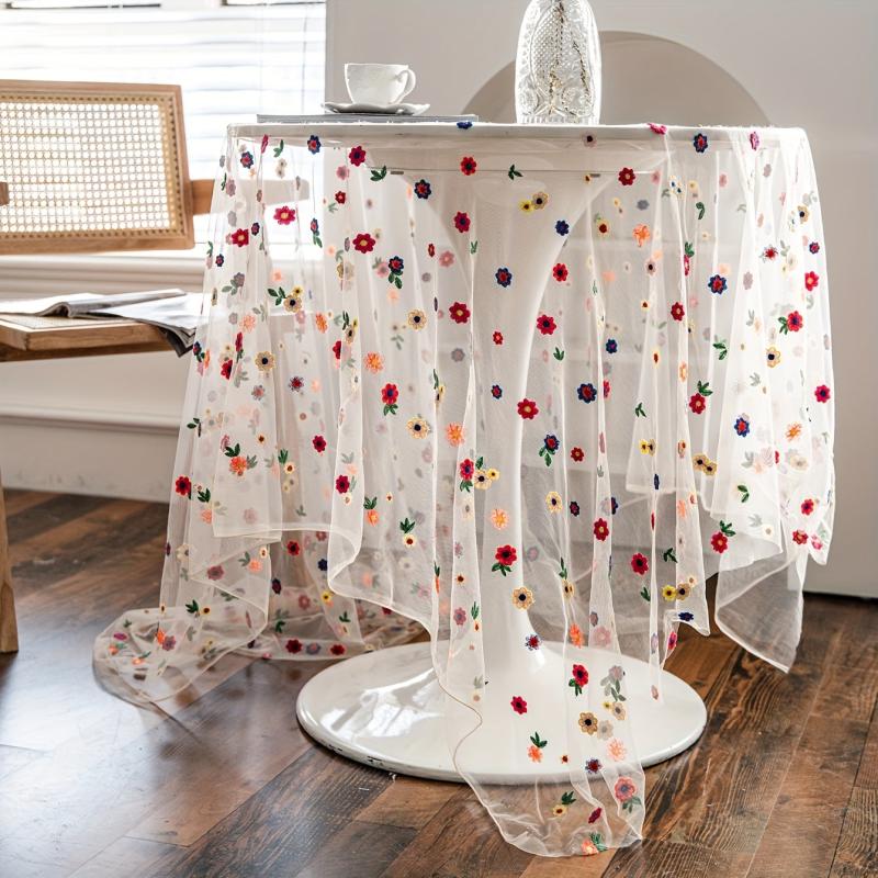 Polyester Tablecloth Colorful Flowers Lace Cake Photography Background