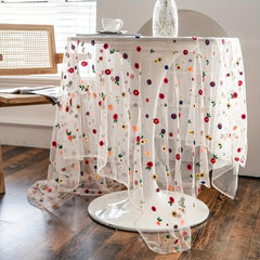 Polyester Tablecloth Colorful Flowers Lace Cake Photography Background