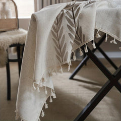 Polyester Coffee Tablecloth Autumn Leaves Embroidery