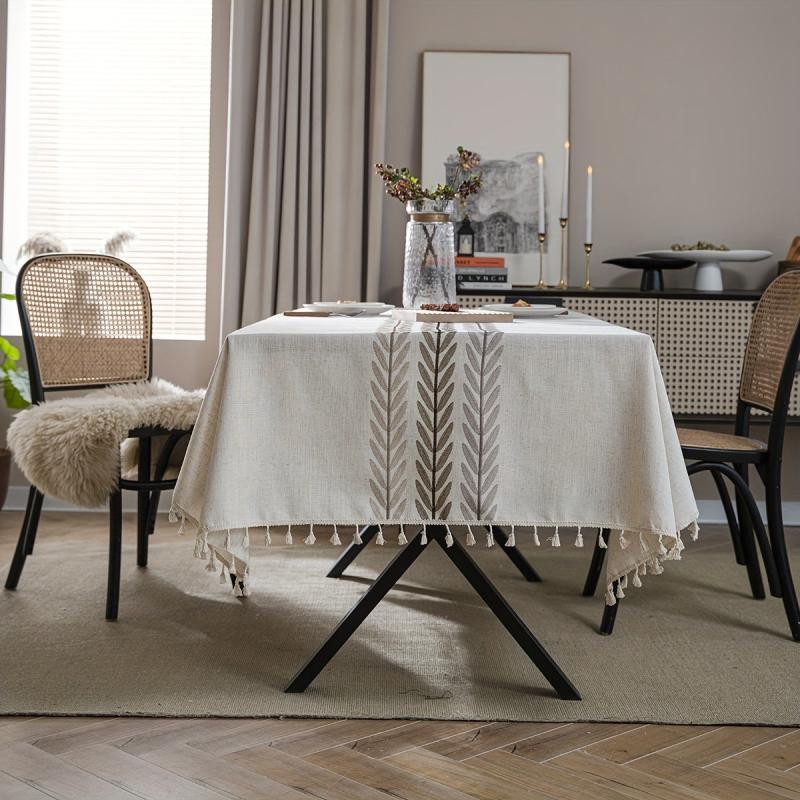 Polyester Coffee Tablecloth Autumn Leaves Embroidery