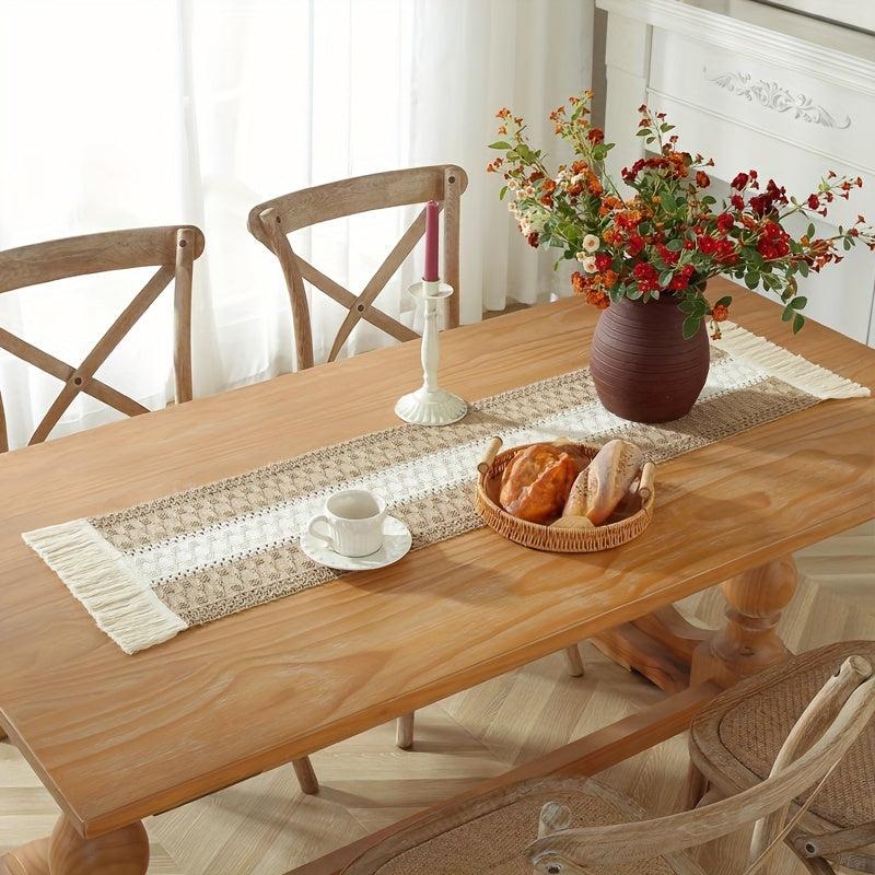 Balinese Pleated Table Runner with Hemp Rope Tassel