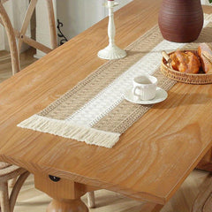 Balinese Pleated Table Runner with Hemp Rope Tassel