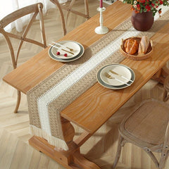 Balinese Pleated Table Runner with Hemp Rope Tassel