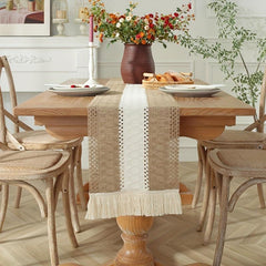 Balinese Pleated Table Runner with Hemp Rope Tassel