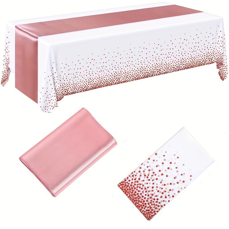 2pcs Rose Golden Table Decor Set with Satin Runner and Disposable Plastic Cover