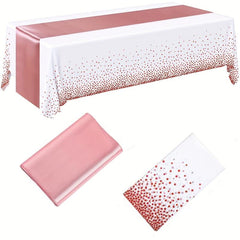 2pcs Rose Golden Table Decor Set with Satin Runner and Disposable Plastic Cover