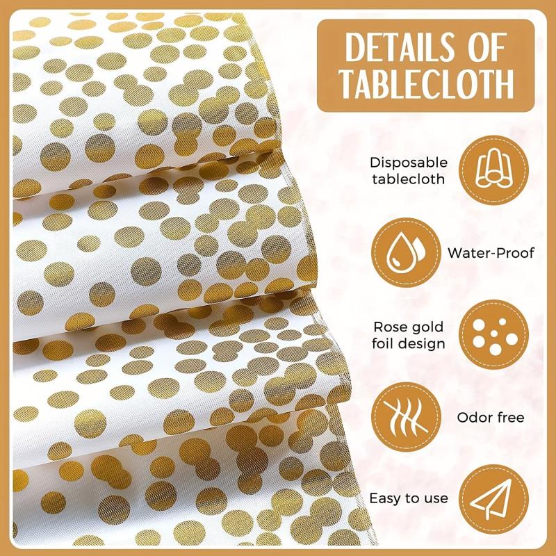 2pcs Rose Golden Table Decor Set with Satin Runner and Disposable Plastic Cover