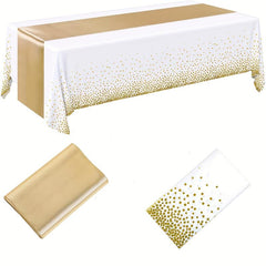 2pcs Rose Golden Table Decor Set with Satin Runner and Disposable Plastic Cover