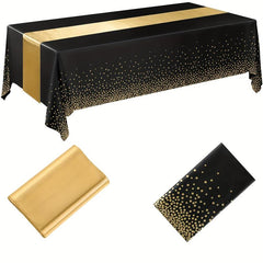 2pcs Rose Golden Table Decor Set with Satin Runner and Disposable Plastic Cover
