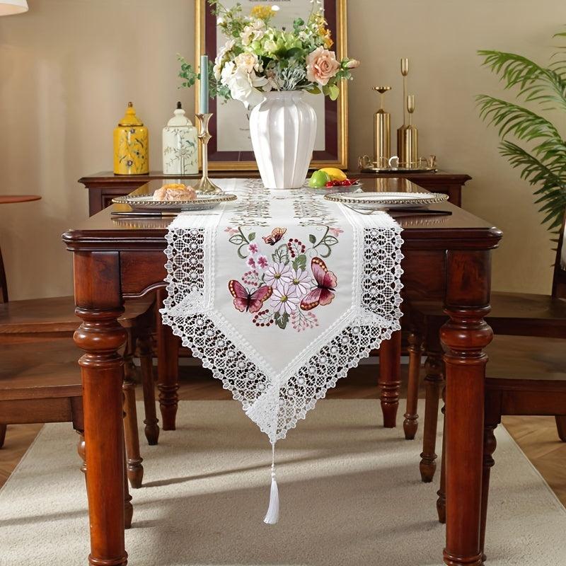 Butterfly Embroidery Tablecloth and Runner Set for Home Decoration